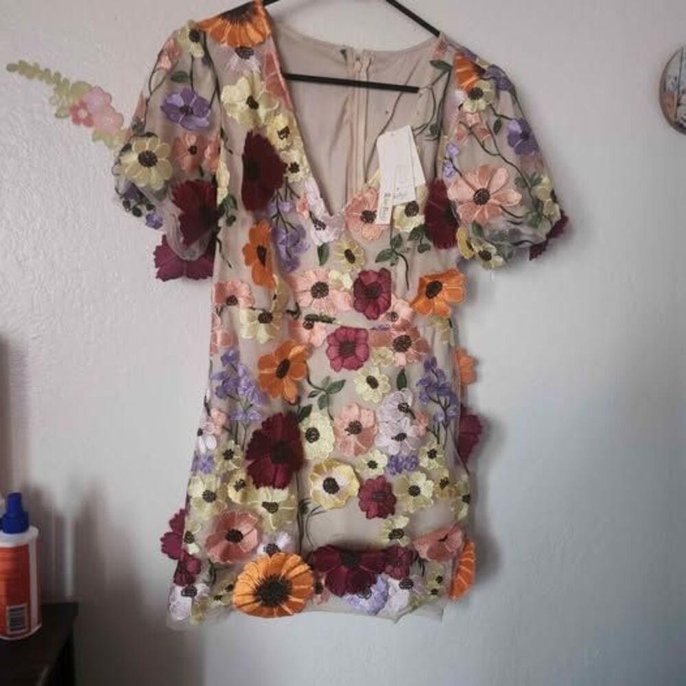 Ran Rui Floral Embroidered Mini Dress New With Tags Size S